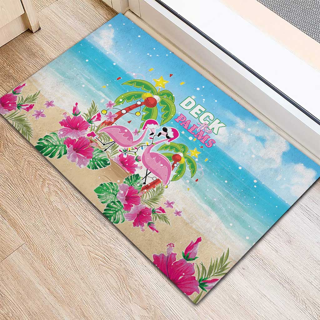 Hawaii Christmas Rubber Doormat Deck The Palms Holiday Flamingos LT05 - Wonder Print Shop