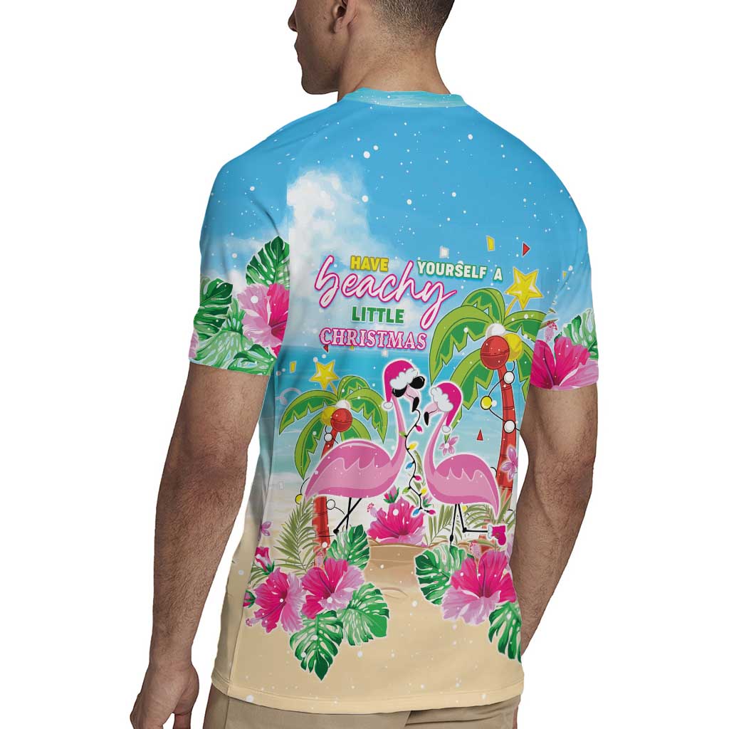 Hawaii Christmas Rugby Jersey Deck The Palms Holiday Flamingos LT05 - Wonder Print Shop