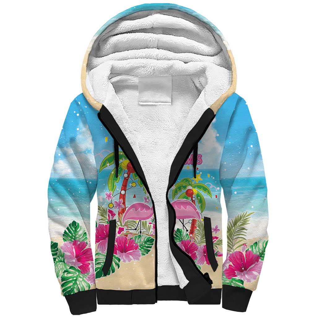 Hawaii Christmas Sherpa Hoodie Deck The Palms Holiday Flamingos LT05 - Wonder Print Shop