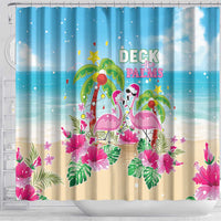Hawaii Christmas Shower Curtain Deck The Palms Holiday Flamingos