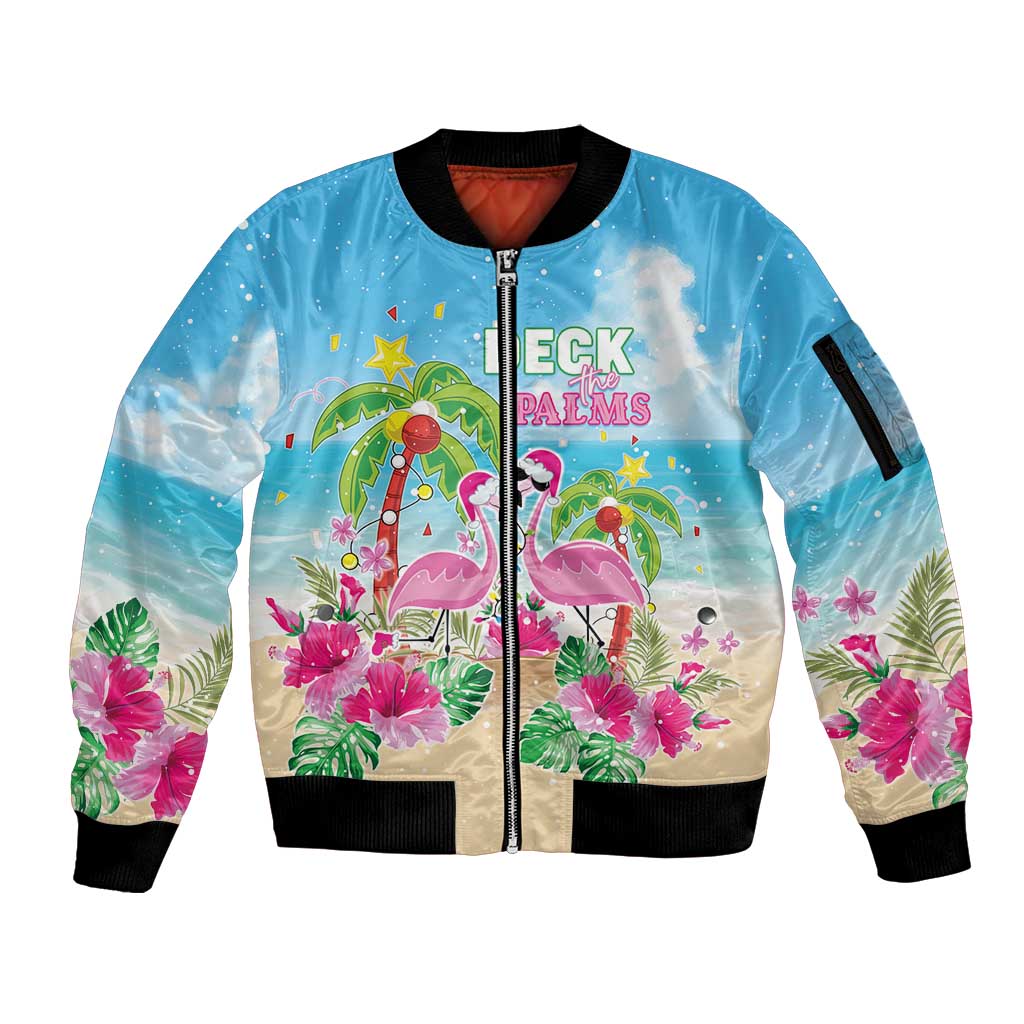 Hawaii Christmas Sleeve Zip Bomber Jacket Deck The Palms Holiday Flamingos LT05 - Wonder Print Shop