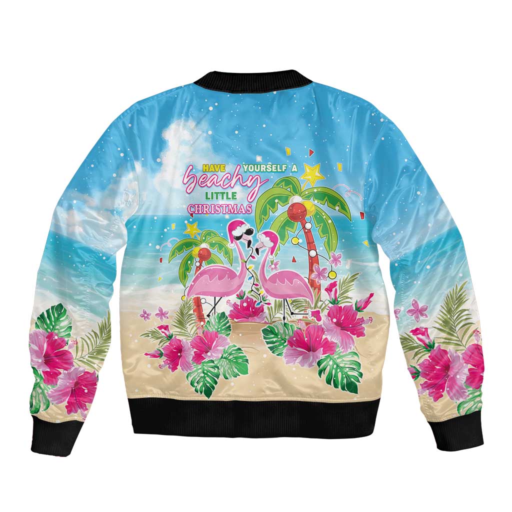 Hawaii Christmas Sleeve Zip Bomber Jacket Deck The Palms Holiday Flamingos LT05 - Wonder Print Shop