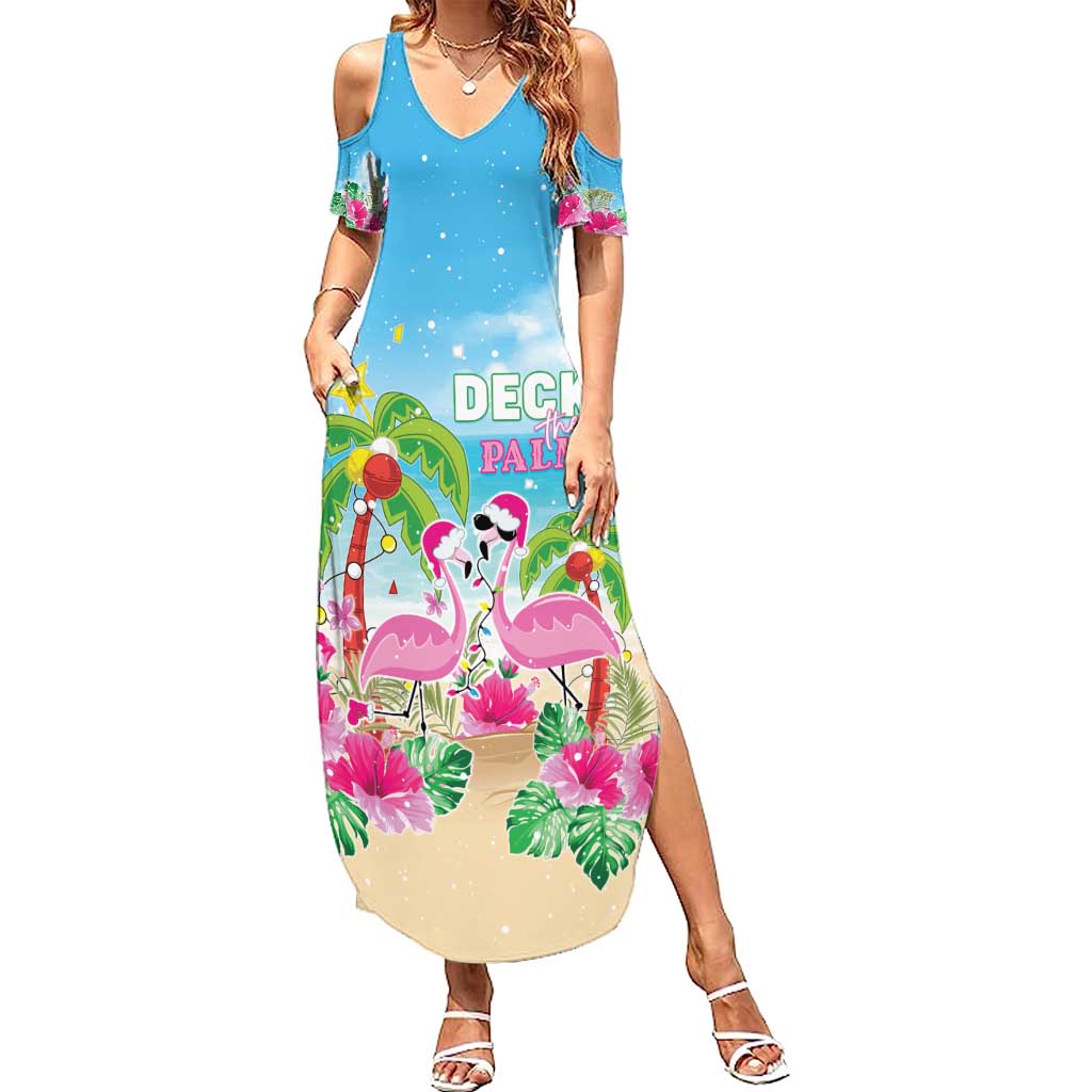 Hawaii Christmas Summer Maxi Dress Deck The Palms Holiday Flamingos LT05 - Wonder Print Shop