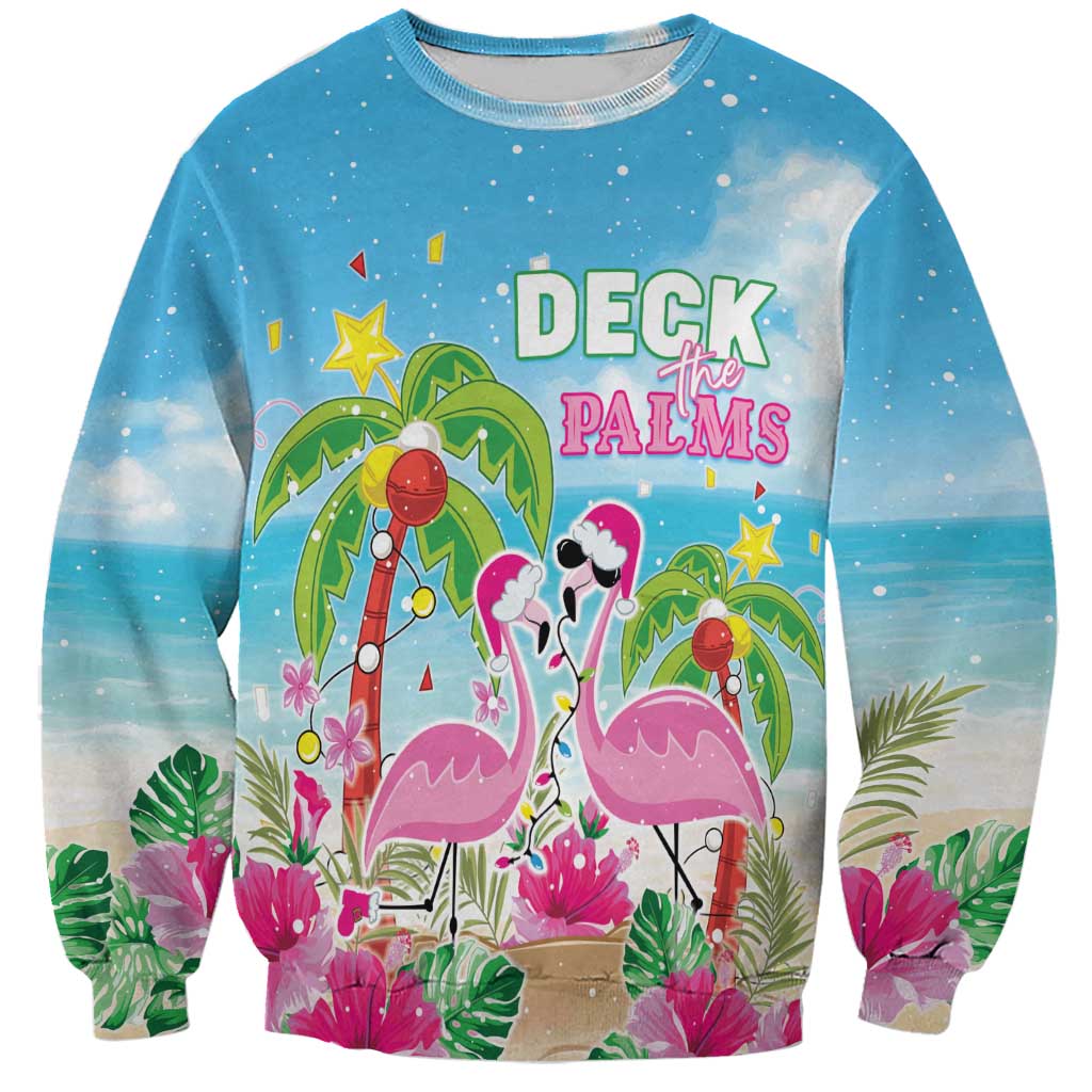 Hawaii Christmas Sweatshirt Deck The Palms Holiday Flamingos LT05 - Wonder Print Shop