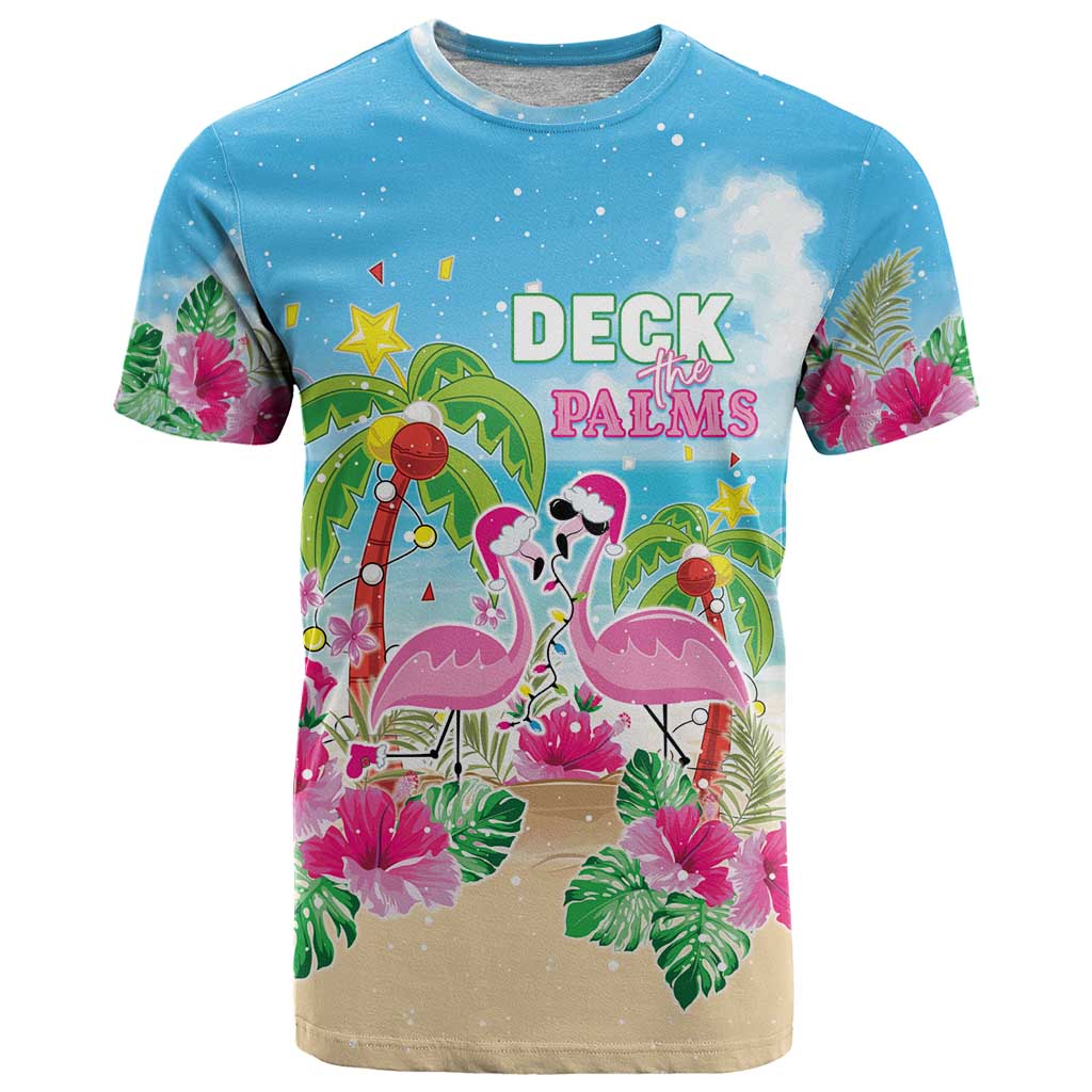 Hawaii Christmas T Shirt Deck The Palms Holiday Flamingos LT05 - Wonder Print Shop