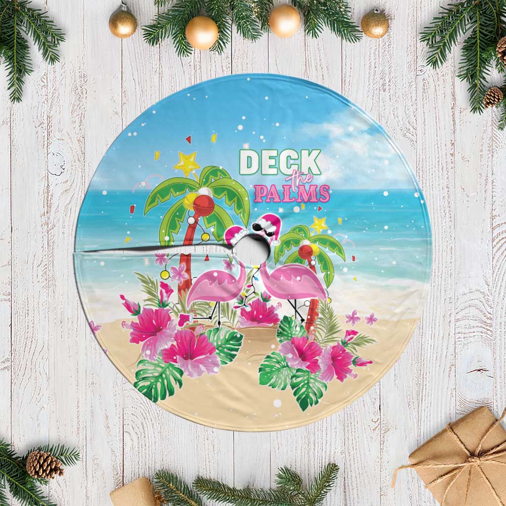 Hawaii Christmas Tree Skirt Deck The Palms Holiday Flamingos LT05 - Wonder Print Shop