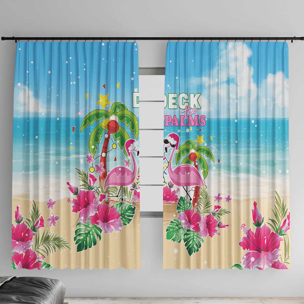 Hawaii Christmas Window Curtain Deck The Palms Holiday Flamingos LT05 - Wonder Print Shop