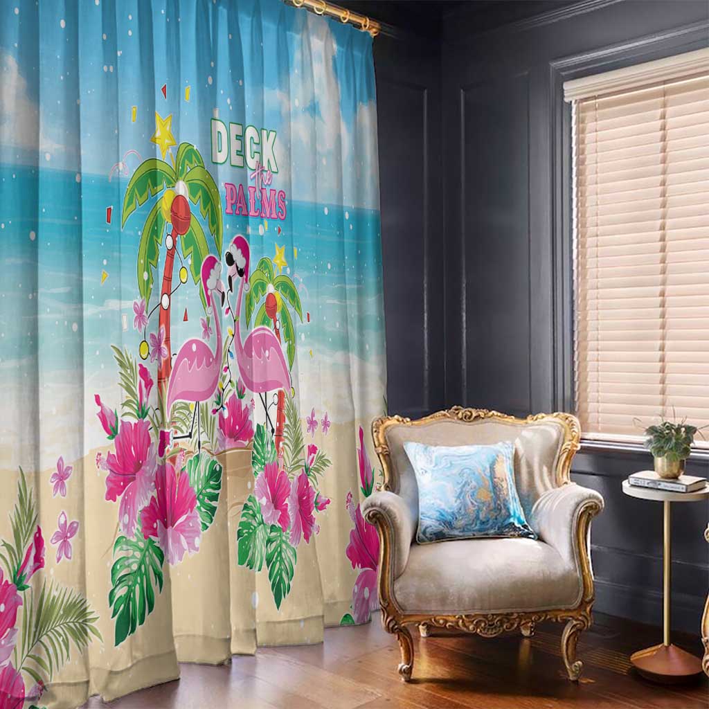 Hawaii Christmas Window Curtain Deck The Palms Holiday Flamingos LT05 - Wonder Print Shop