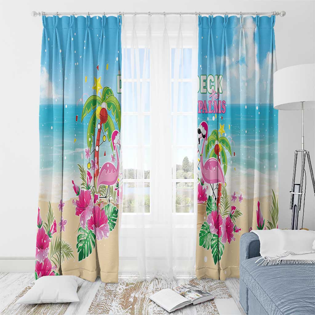 Hawaii Christmas Window Curtain Deck The Palms Holiday Flamingos LT05 - Wonder Print Shop