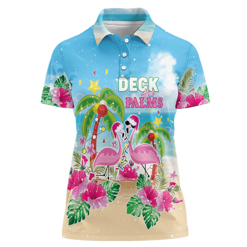 Hawaii Christmas Women Polo Shirt Deck The Palms Holiday Flamingos LT05 - Wonder Print Shop