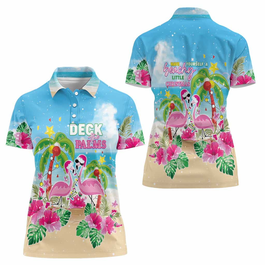 Hawaii Christmas Women Polo Shirt Deck The Palms Holiday Flamingos LT05 - Wonder Print Shop