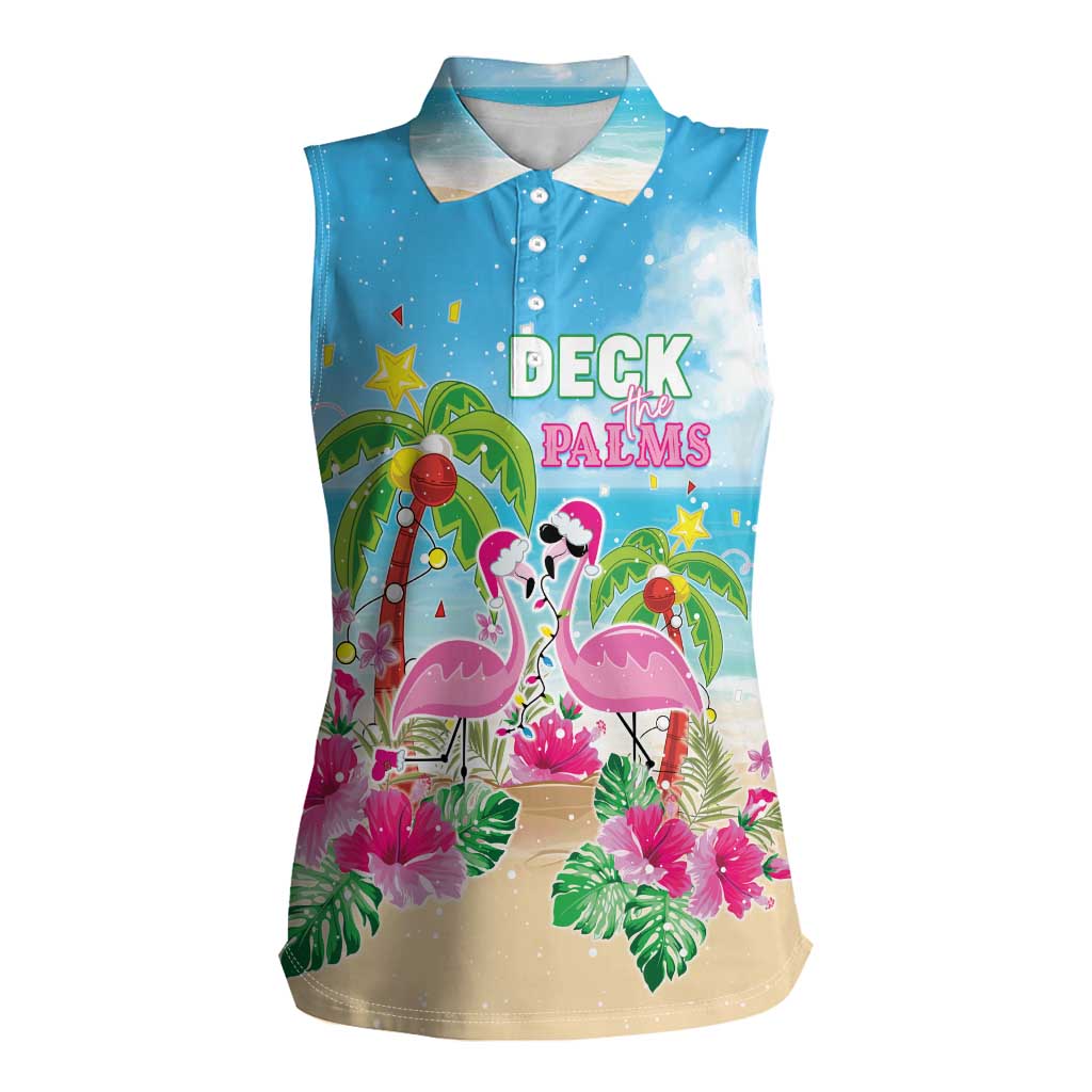 Hawaii Christmas Women Sleeveless Polo Shirt Deck The Palms Holiday Flamingos LT05 - Wonder Print Shop