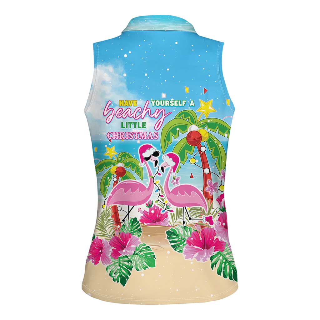 Hawaii Christmas Women Sleeveless Polo Shirt Deck The Palms Holiday Flamingos LT05 - Wonder Print Shop