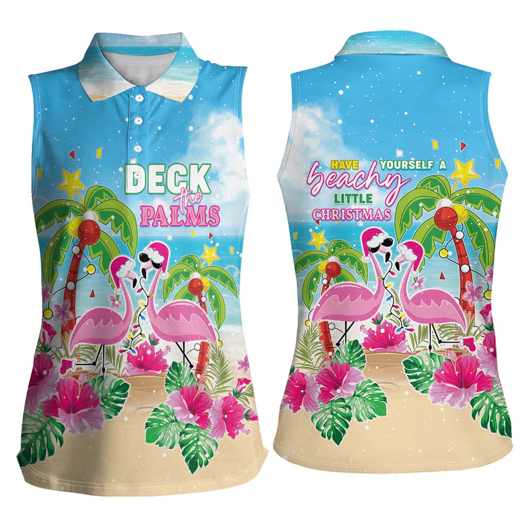 Hawaii Christmas Women Sleeveless Polo Shirt Deck The Palms Holiday Flamingos LT05 - Wonder Print Shop