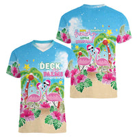 Hawaii Christmas Women V-Neck T-Shirt Deck The Palms Holiday Flamingos LT05 - Wonder Print Shop