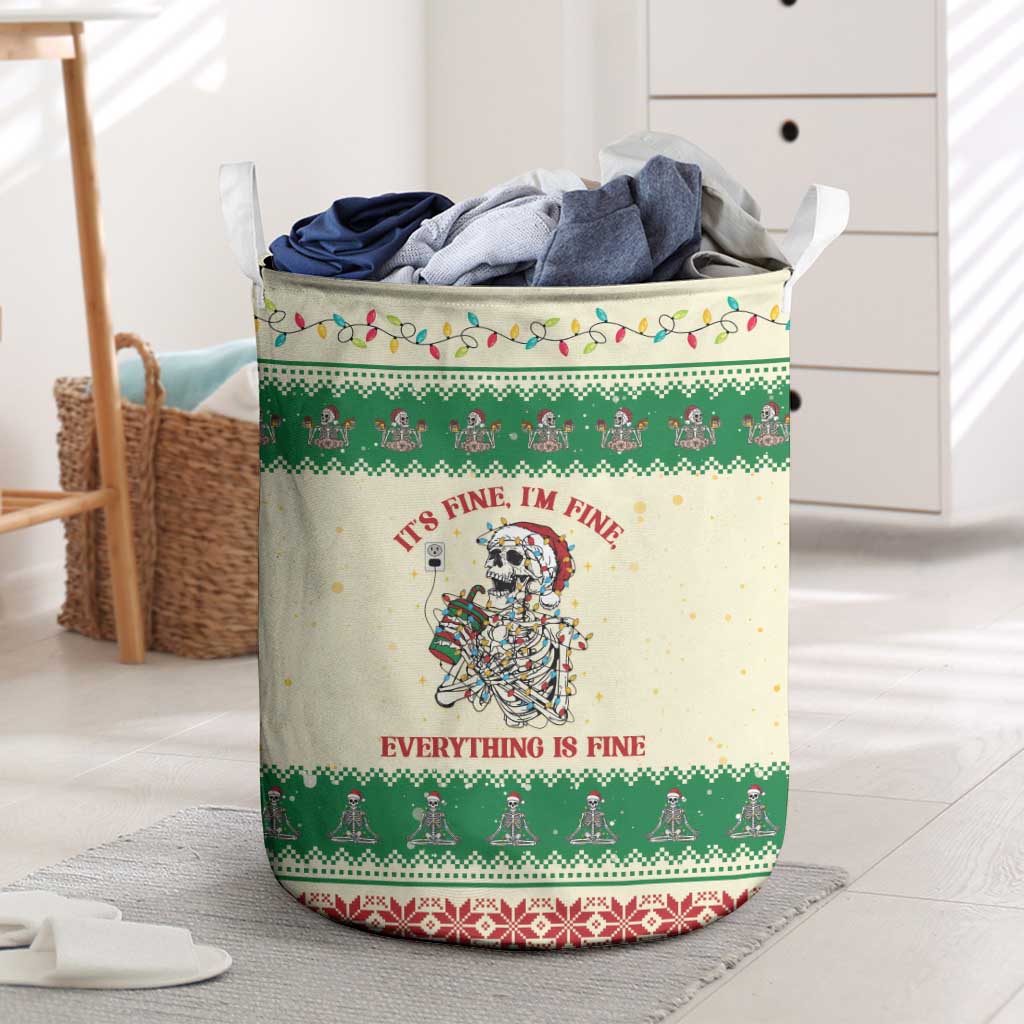 Funny Skeleton Christmas Laundry Basket It's Fine I'm Fine Everything Is Fine - Wonder Print Shop