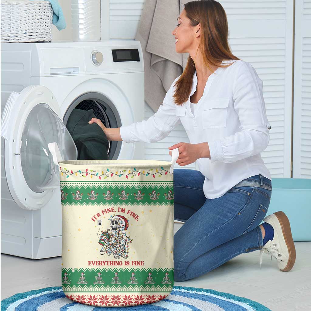 Funny Skeleton Christmas Laundry Basket It's Fine I'm Fine Everything Is Fine - Wonder Print Shop