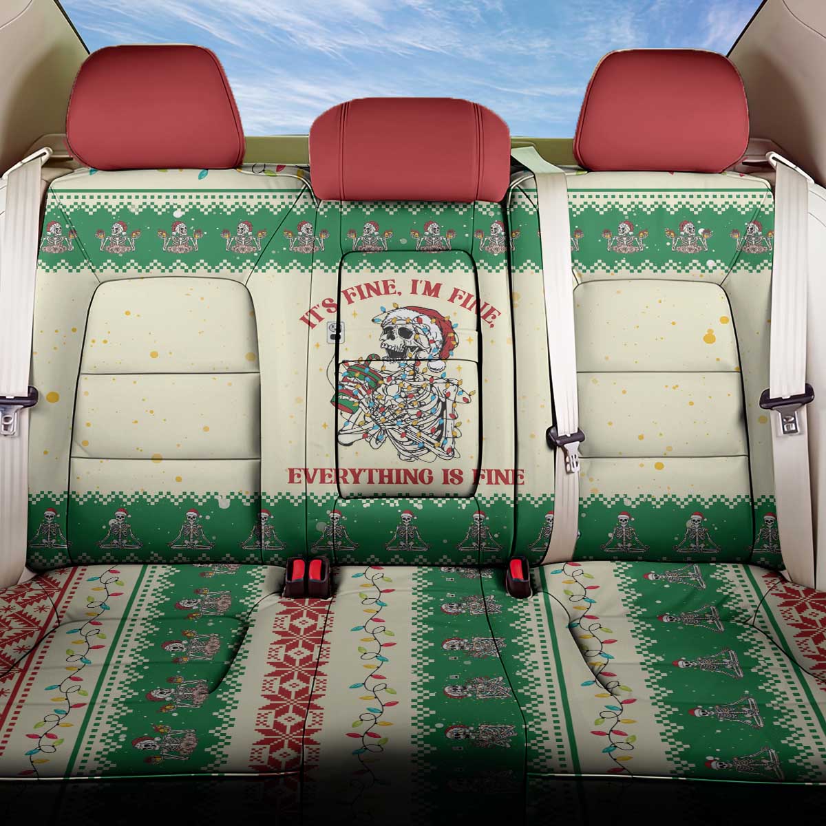 Funny Skeleton Christmas Back Car Seat Cover It's Fine I'm Fine Everything Is Fine - Wonder Print Shop