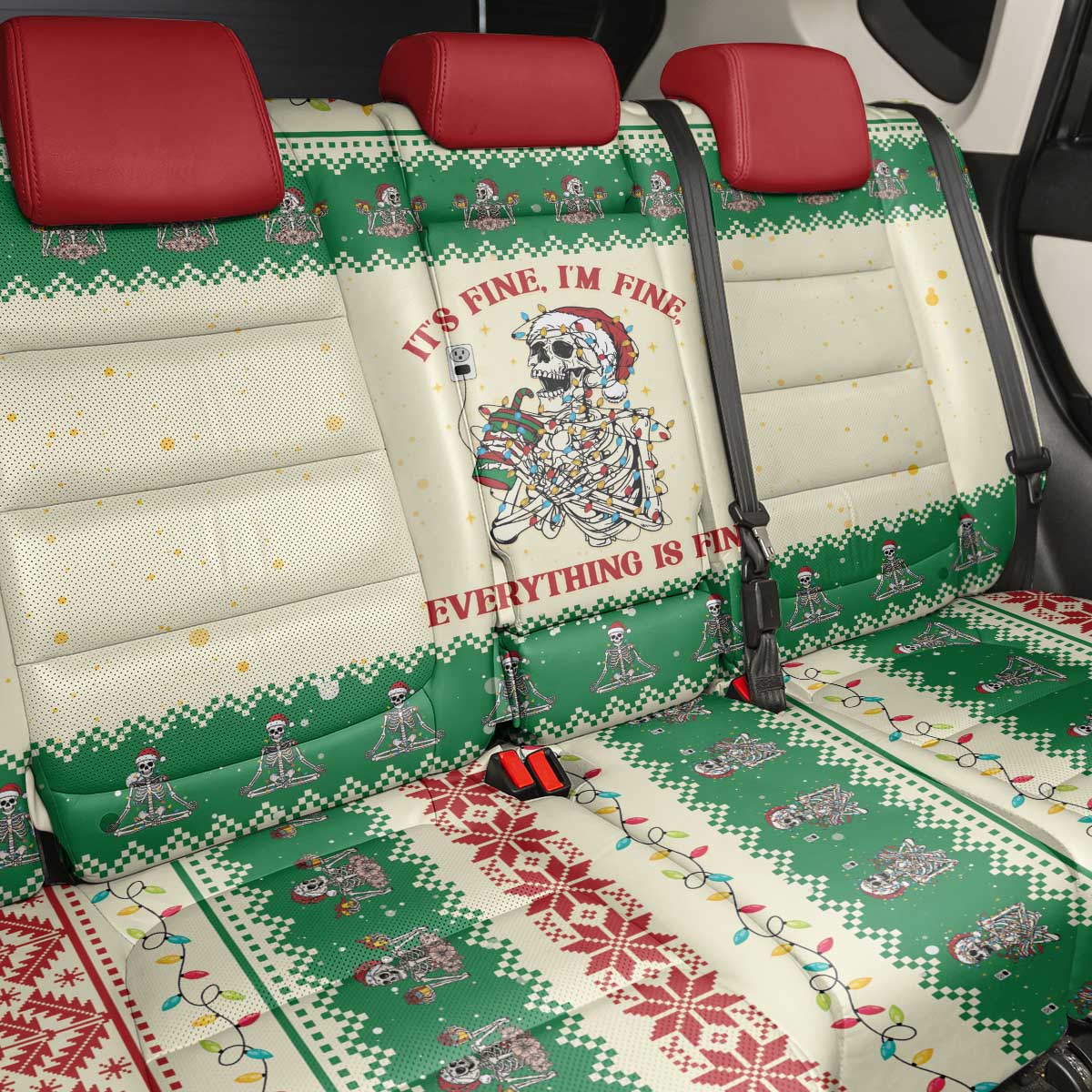 Funny Skeleton Christmas Back Car Seat Cover It's Fine I'm Fine Everything Is Fine - Wonder Print Shop