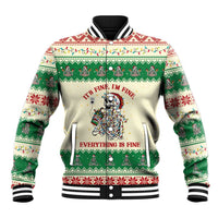 Funny Skeleton Christmas Baseball Jacket It's Fine I'm Fine Everything Is Fine - Wonder Print Shop