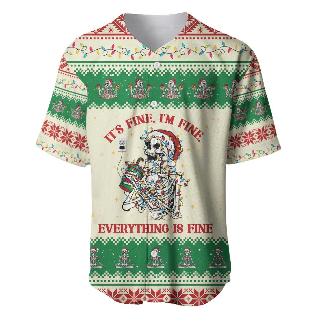 Funny Skeleton Christmas Baseball Jersey It's Fine I'm Fine Everything Is Fine - Wonder Print Shop
