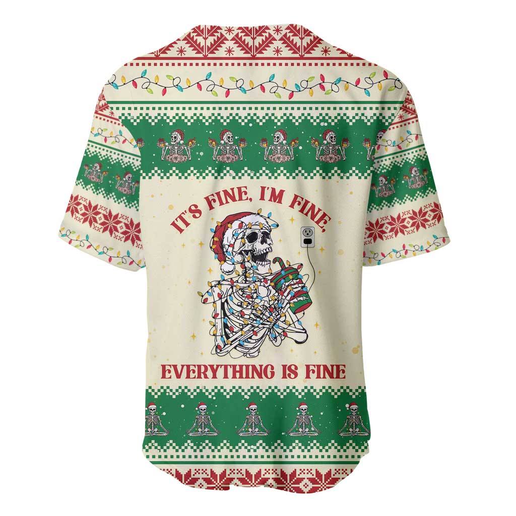 Funny Skeleton Christmas Baseball Jersey It's Fine I'm Fine Everything Is Fine - Wonder Print Shop