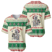 Funny Skeleton Christmas Baseball Jersey It's Fine I'm Fine Everything Is Fine - Wonder Print Shop