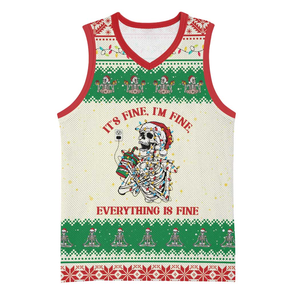 Funny Skeleton Christmas Basketball Jersey It's Fine I'm Fine Everything Is Fine - Wonder Print Shop