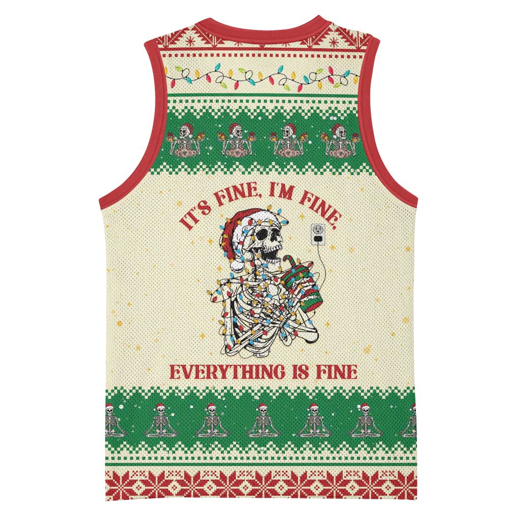 Funny Skeleton Christmas Basketball Jersey It's Fine I'm Fine Everything Is Fine - Wonder Print Shop