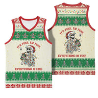 Funny Skeleton Christmas Basketball Jersey It's Fine I'm Fine Everything Is Fine - Wonder Print Shop