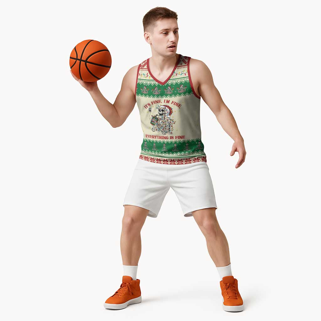 Funny Skeleton Christmas Basketball Jersey It's Fine I'm Fine Everything Is Fine - Wonder Print Shop