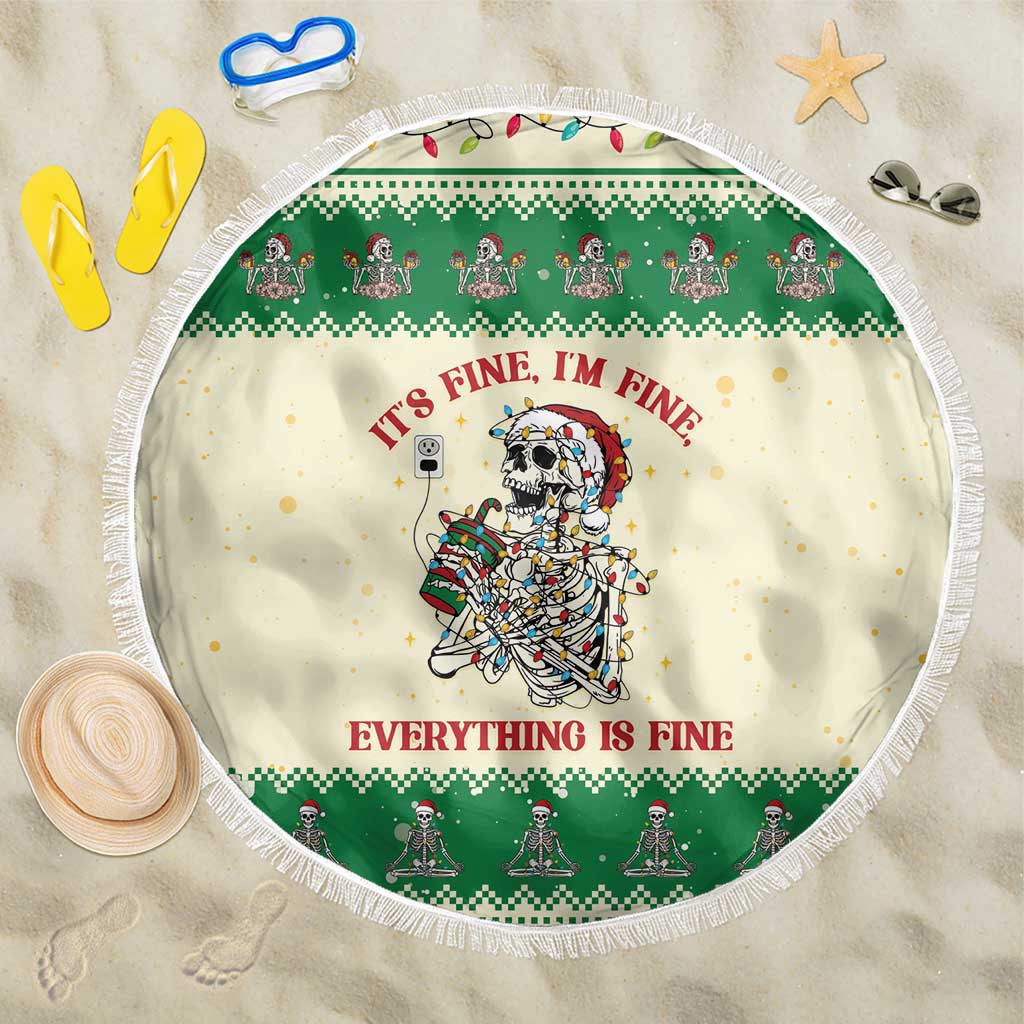 Funny Skeleton Christmas Beach Blanket It's Fine I'm Fine Everything Is Fine - Wonder Print Shop