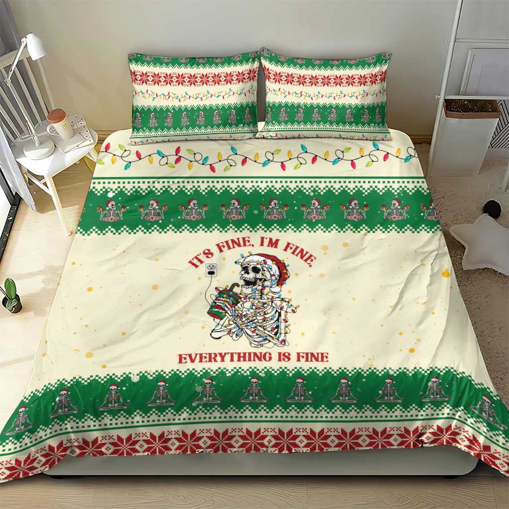 Funny Skeleton Christmas Bedding Set It's Fine I'm Fine Everything Is Fine - Wonder Print Shop