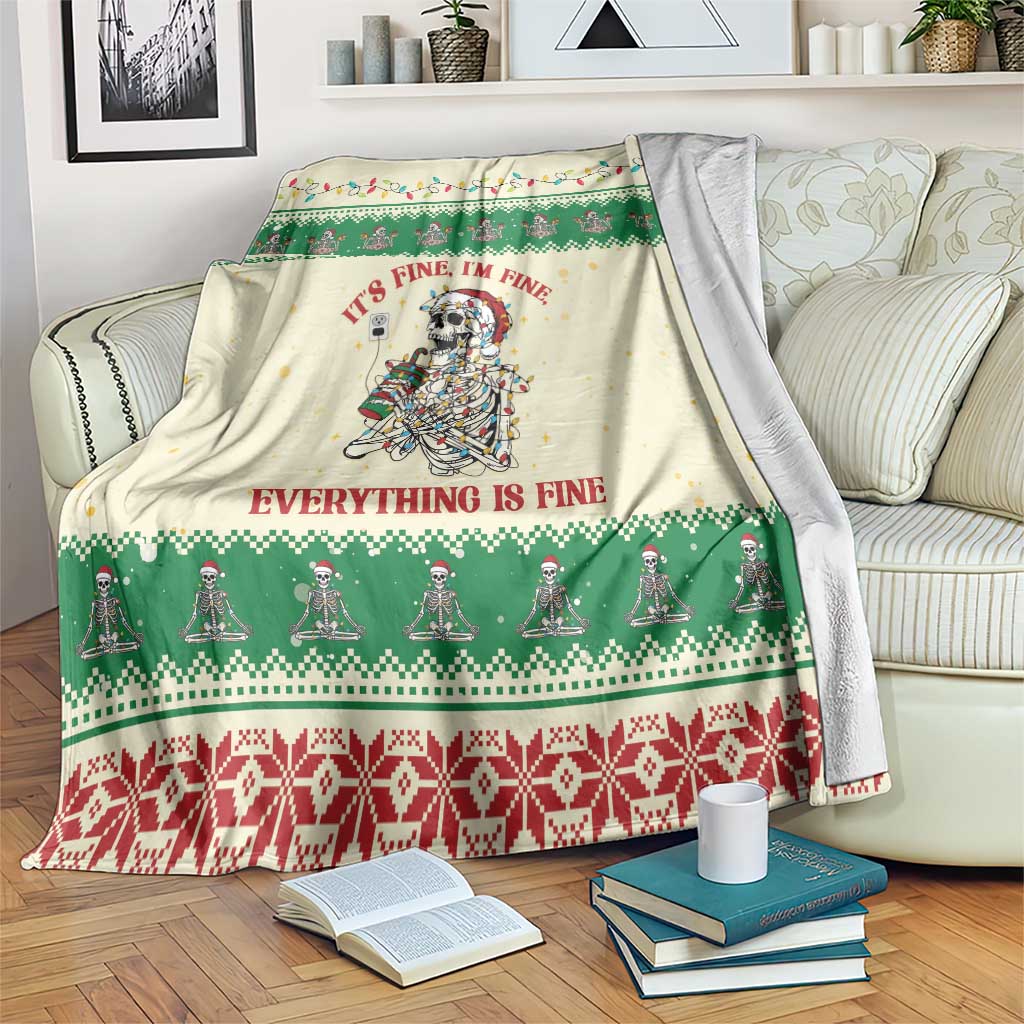 Funny Skeleton Christmas Blanket It's Fine I'm Fine Everything Is Fine - Wonder Print Shop