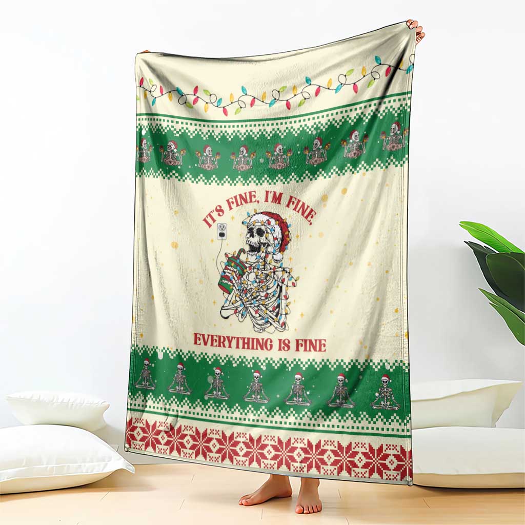 Funny Skeleton Christmas Blanket It's Fine I'm Fine Everything Is Fine - Wonder Print Shop