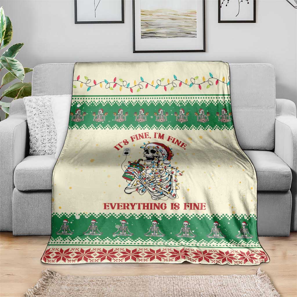 Funny Skeleton Christmas Blanket It's Fine I'm Fine Everything Is Fine - Wonder Print Shop