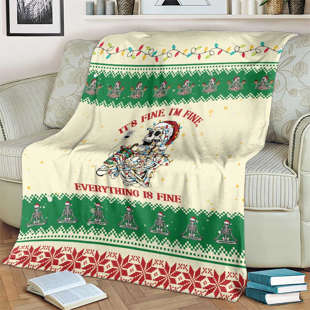Funny Skeleton Christmas Blanket It's Fine I'm Fine Everything Is Fine - Wonder Print Shop