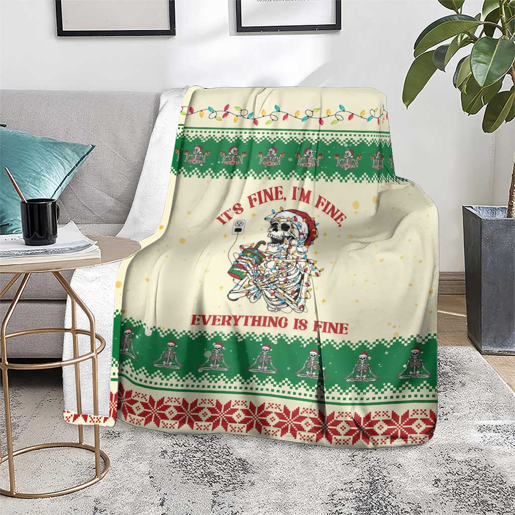 Funny Skeleton Christmas Blanket It's Fine I'm Fine Everything Is Fine - Wonder Print Shop