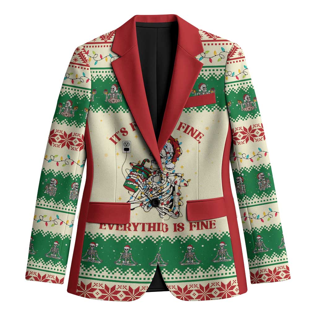 Funny Skeleton Christmas Blazer It's Fine I'm Fine Everything Is Fine - Wonder Print Shop