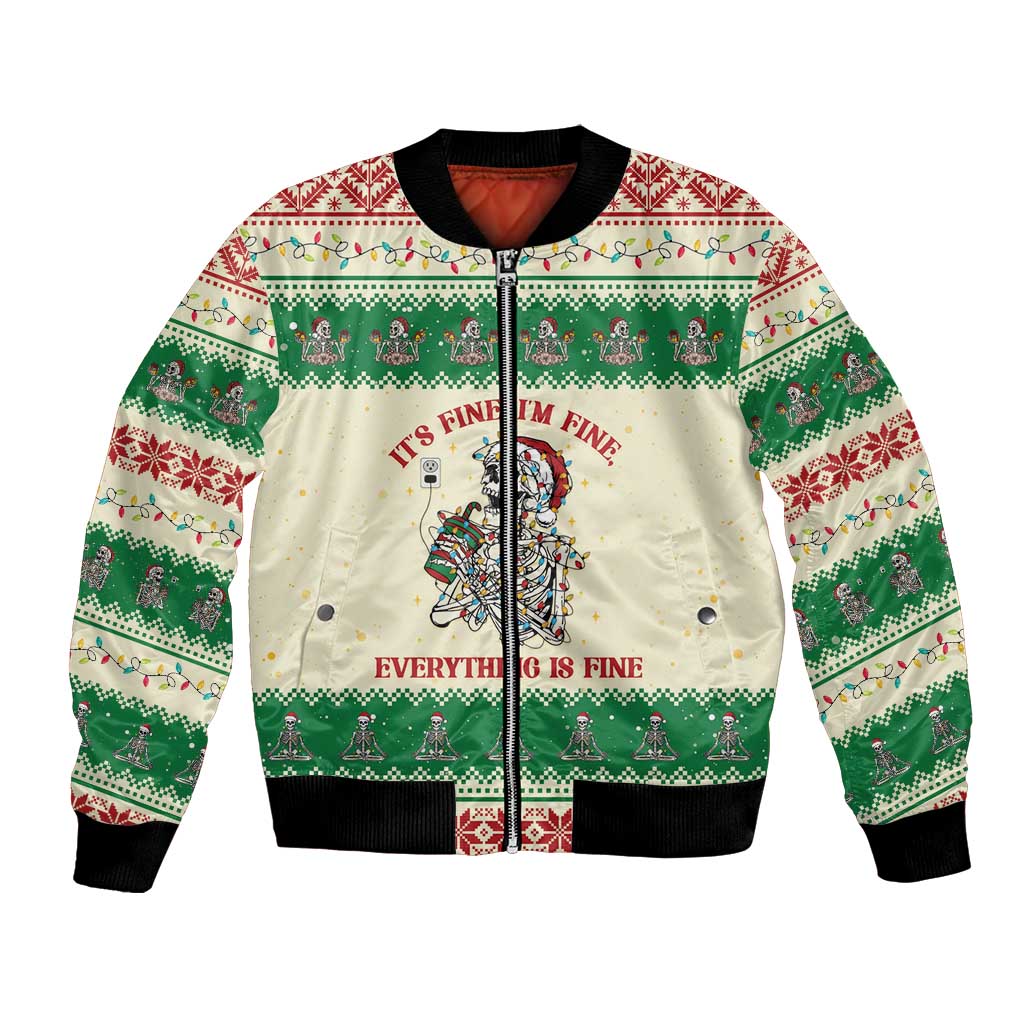 Funny Skeleton Christmas Bomber Jacket It's Fine I'm Fine Everything Is Fine - Wonder Print Shop