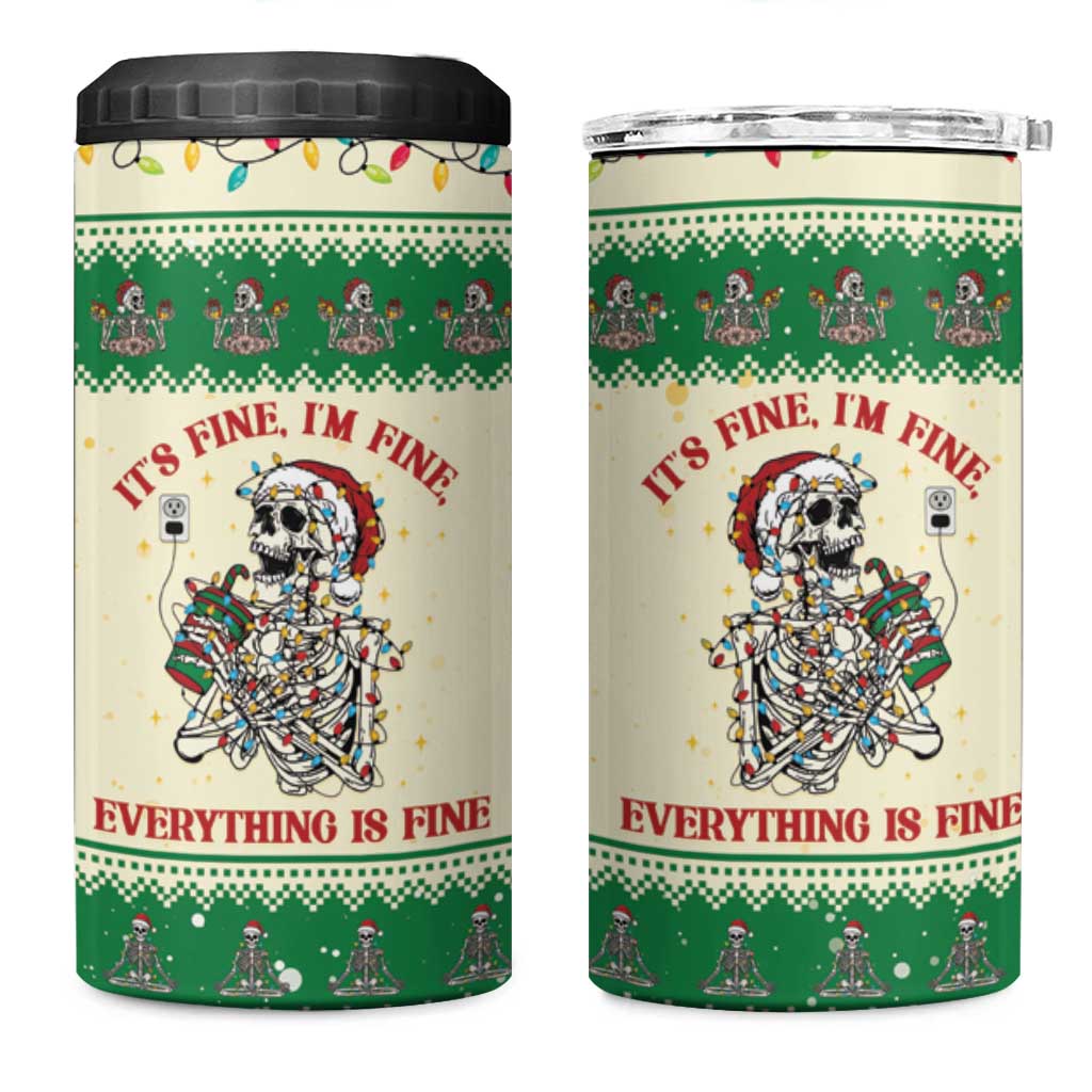 Funny Skeleton Christmas 4 in 1 Can Cooler Tumbler It's Fine I'm Fine Everything Is Fine - Wonder Print Shop