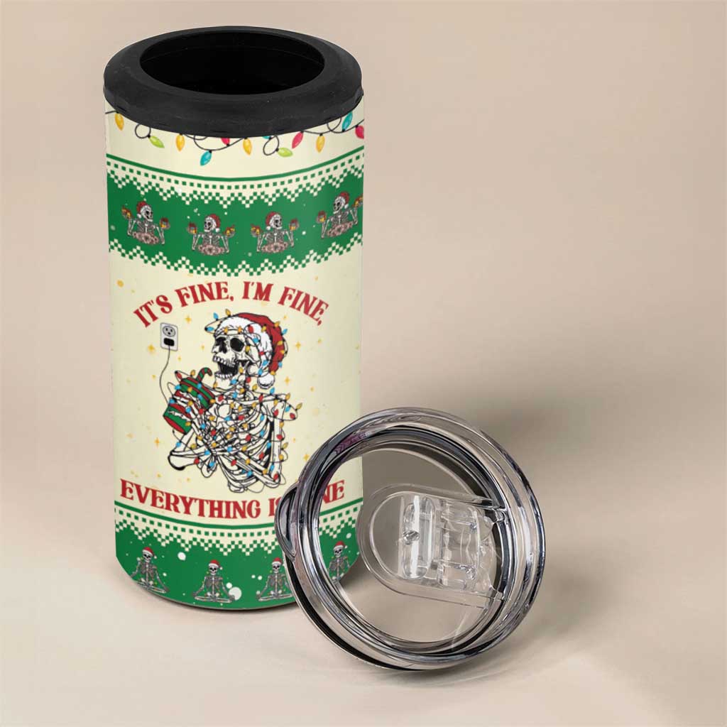 Funny Skeleton Christmas 4 in 1 Can Cooler Tumbler It's Fine I'm Fine Everything Is Fine - Wonder Print Shop