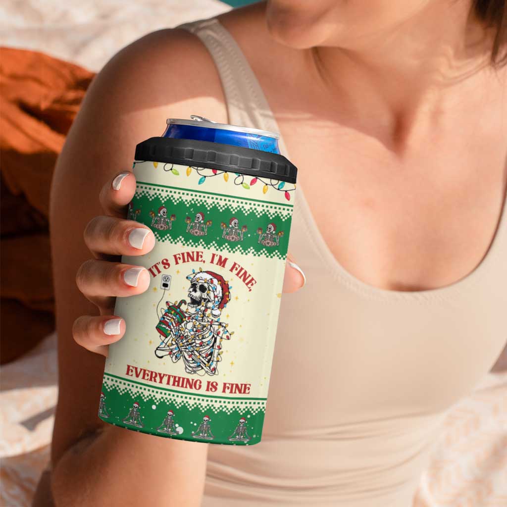 Funny Skeleton Christmas 4 in 1 Can Cooler Tumbler It's Fine I'm Fine Everything Is Fine - Wonder Print Shop