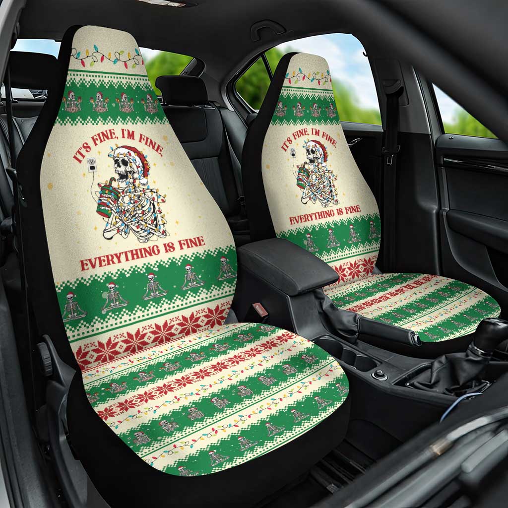 Funny Skeleton Christmas Car Seat Cover It's Fine I'm Fine Everything Is Fine - Wonder Print Shop