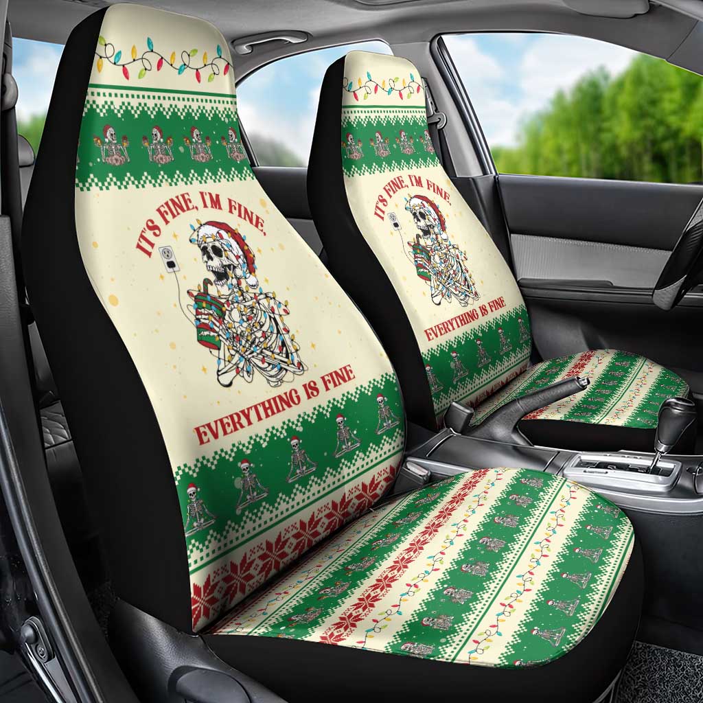 Funny Skeleton Christmas Car Seat Cover It's Fine I'm Fine Everything Is Fine - Wonder Print Shop