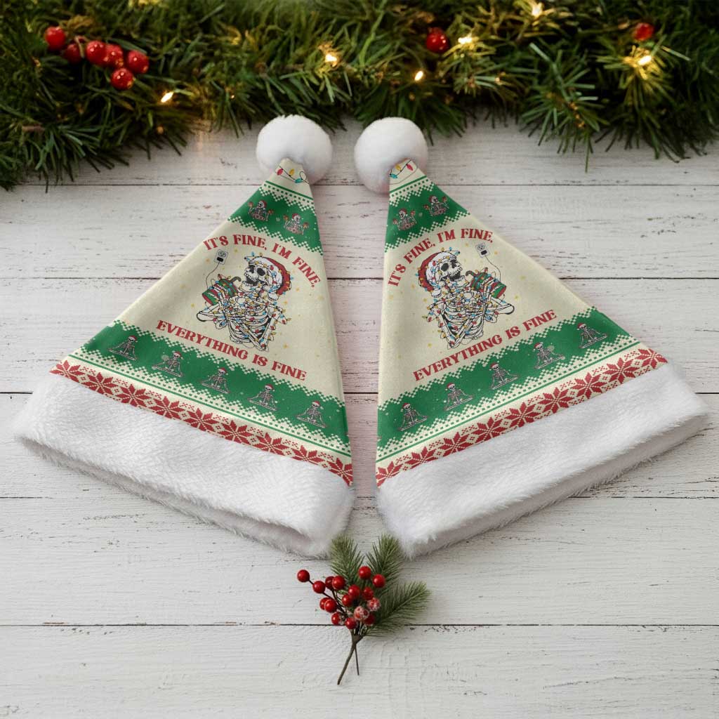 Funny Skeleton Christmas Santa Hat It's Fine I'm Fine Everything Is Fine - Wonder Print Shop