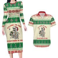 Funny Skeleton Christmas Couples Matching Long Sleeve Bodycon Dress and Hawaiian Shirt It's Fine I'm Fine Everything Is Fine - Wonder Print Shop