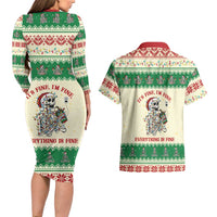 Funny Skeleton Christmas Couples Matching Long Sleeve Bodycon Dress and Hawaiian Shirt It's Fine I'm Fine Everything Is Fine - Wonder Print Shop
