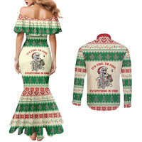 Funny Skeleton Christmas Couples Matching Mermaid Dress and Long Sleeve Button Shirt It's Fine I'm Fine Everything Is Fine - Wonder Print Shop