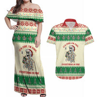 Funny Skeleton Christmas Couples Matching Off Shoulder Maxi Dress and Hawaiian Shirt It's Fine I'm Fine Everything Is Fine - Wonder Print Shop
